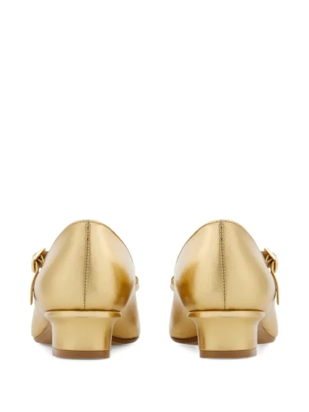 Pantofi cu toc Ferragamo cu funde auriu