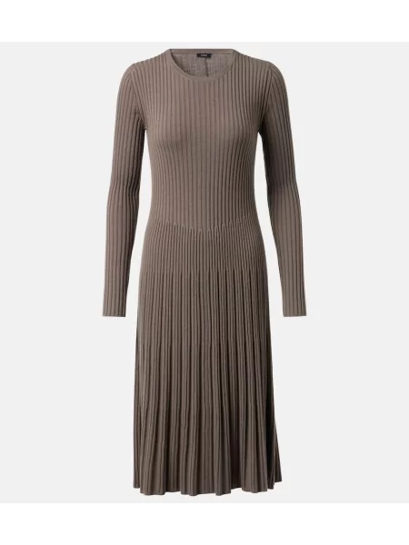 Rochie midi Joseph de lână plisată până la genunchi maro