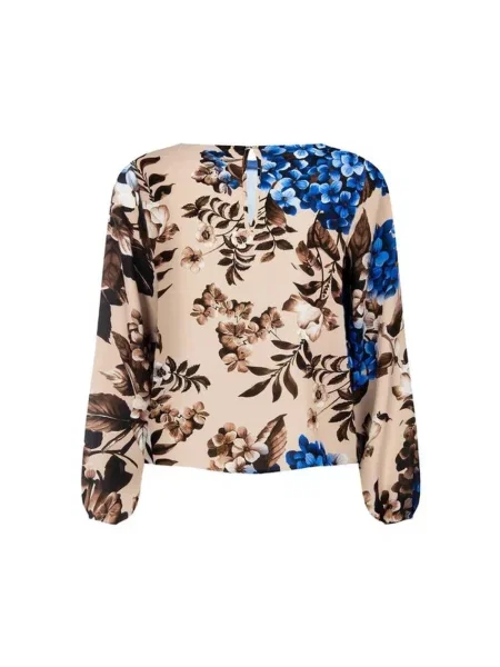 Bluzka Rinascimento z długim rękawem w kwiatki niebieska