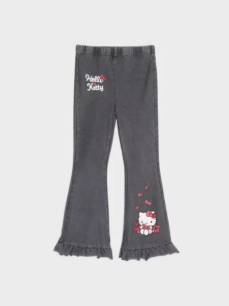 Sinsay Kalhoty flare s bavlnou Hello Kitty šedá