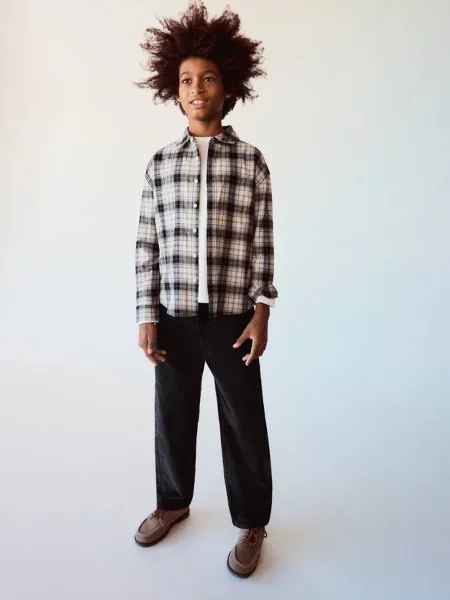Flanelowa koszula w kratę antracytowy Dzieci 11 MANGO KIDS