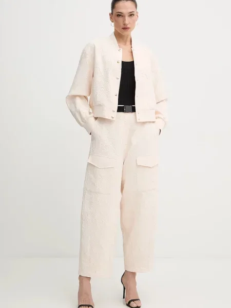 Liu Jo spodnie proste high waist beżowy
