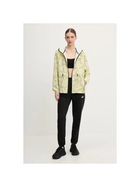 Kurtka The North Face z kapturem z nadrukiem zielona
