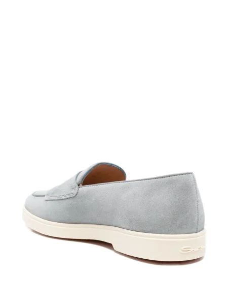 Pantofi loafer Santoni din piele de căprioară cu cataramă albastru