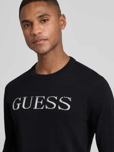 Regular Fit sweter o wyglądzie dzianiny model „Kane” Guess czarny