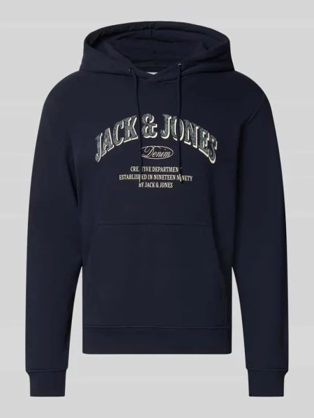 Bluza z kapturem o kroju regular fit z mieszanka bawełny model Denver' Jack & Jones granatowa
