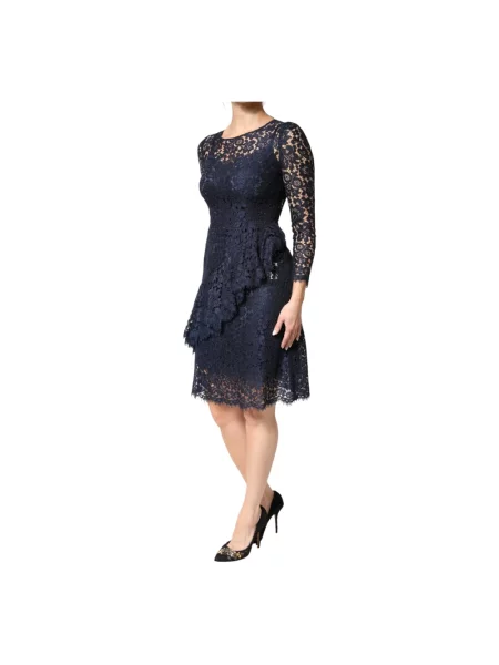 Sukienka Dolce And Gabbana z falbankami koronkowa dzwony niebieska