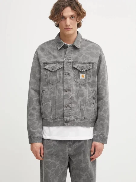 Carhartt WIP geacă jeans Duck Helston Jacket de tranziție gri