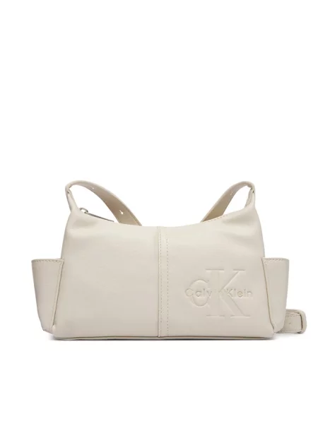 Calvin Klein Torebka Pockets Monologo Crossbody Kremowy beżowa