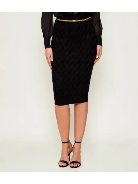 Fustă midi Elisabetta Franchi până la genunchi negru
