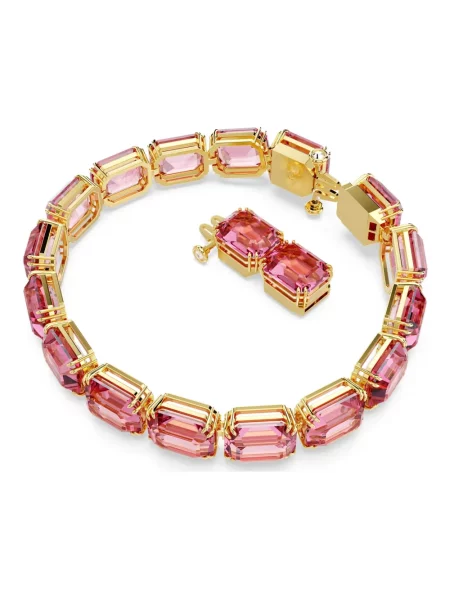 Lniana bransoletka Swarovski różowa