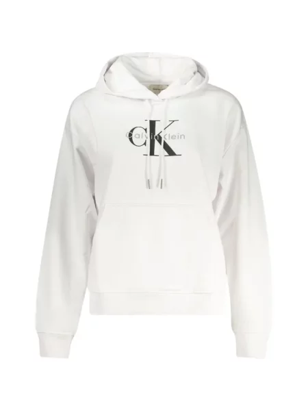 Hanorac cu glugă Calvin Klein cu imagine alb