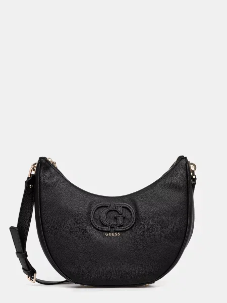 Lniana torebka hobo Guess czarna