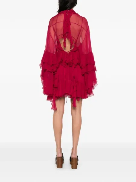 Rochie mini Chloé cu volane de costum roz