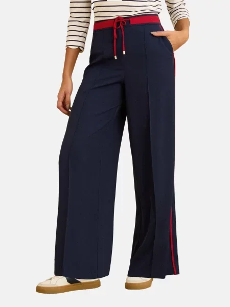 Love & roses Pantaloni cu dungă bleumarin roșu