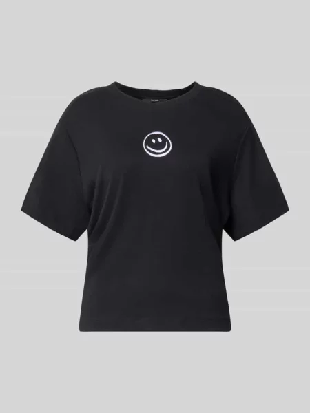 T-shirt o luźnym kroju z czystej bawełny model ‘SARA METTE’ Vero Moda czarna