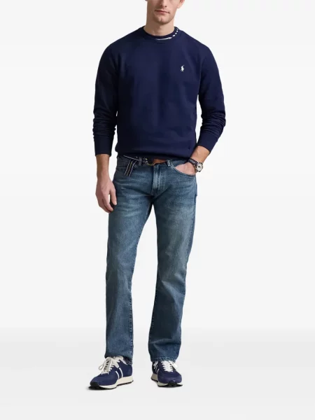 Haftowane szorty jeansowe Polo Ralph Lauren skórzane na ramiączkach niebieskie