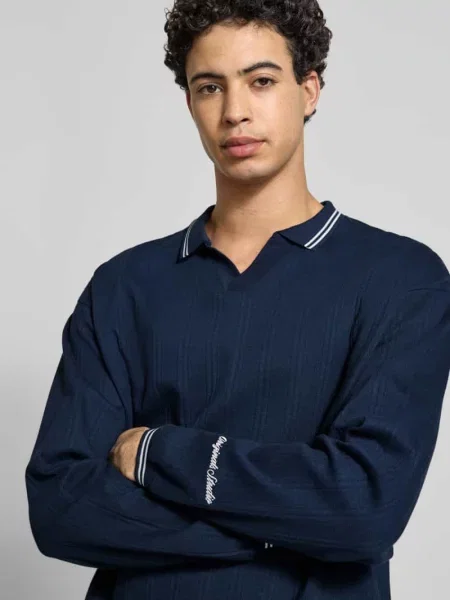 Koszulka polo z dzianiny z czystej bawełny model ‘JORNIAGARA’ Jack & Jones granatowa