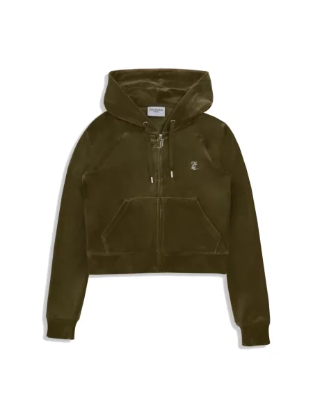 Aksamitna bluza z kapturem Juicy Couture z kapturem zielona