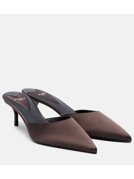 Papuci tip mules Alaïa din satin maro