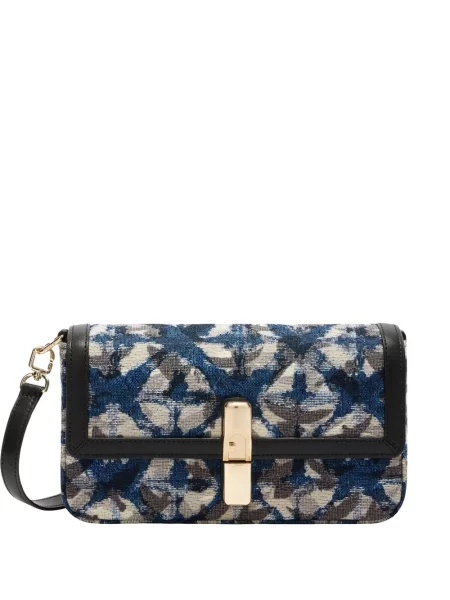 Torebka crossbody Furla w kwiatki żakardowa niebieska