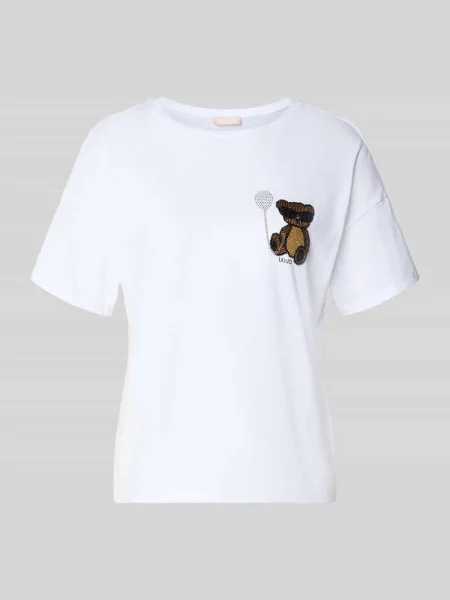 T-shirt w kroju regular fit z ozdobnymi kamieniami Liu Jo White biała