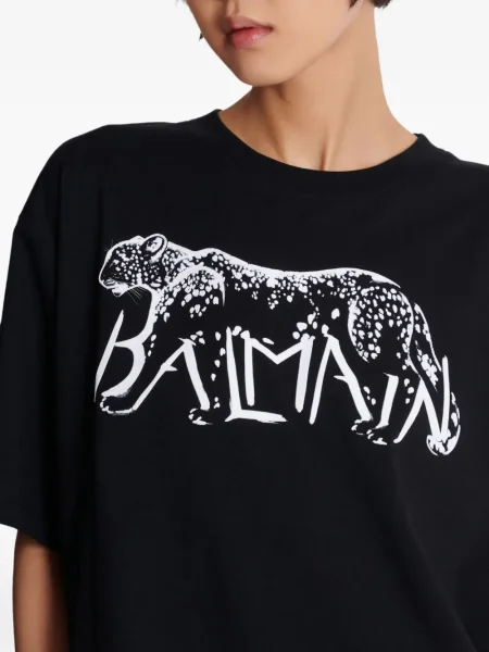 Tricou Balmain cu imagine cu model leopard negru