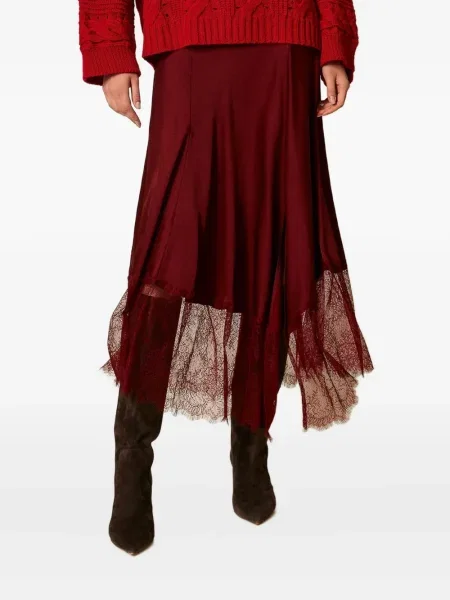 Fustă midi Twinset din satin până la genunchi roșu