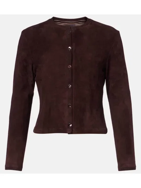 Cardigan Stouls din piele de căprioară maro