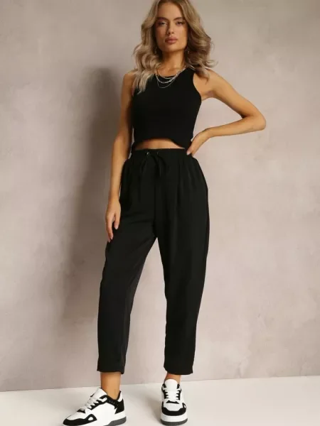 Pantaloni High Waist cu și șnur în talie și Arlettia negri