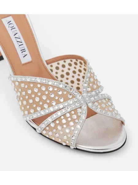 Usnjene mules Aquazzura s kristali srebrna