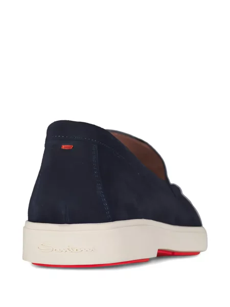 Pantofi loafer Santoni din piele de căprioară fără toc albastru
