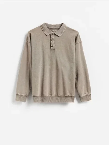 Reserved tričko polo s dlhými rukávmi kávová