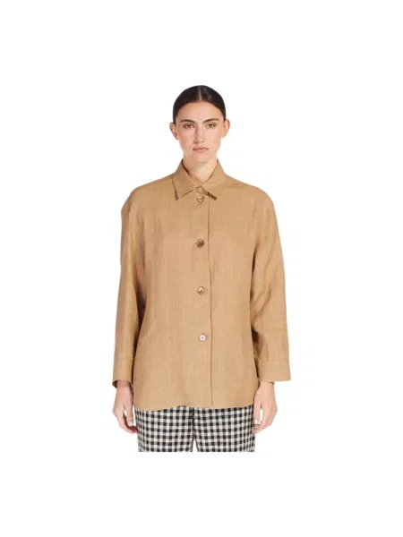 Lniana koszula Max Mara brązowa