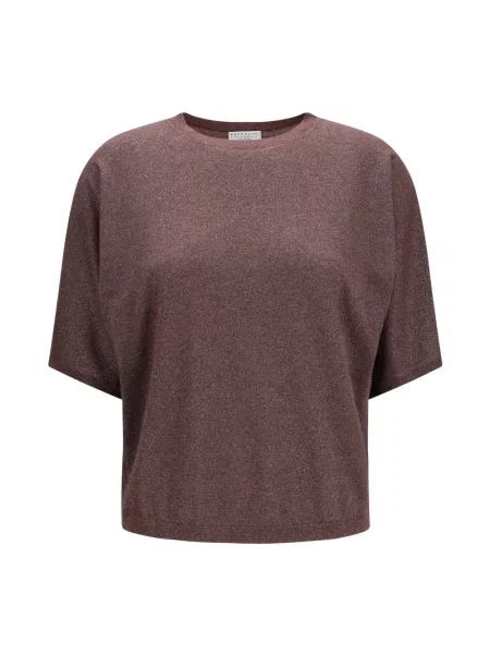 Sweter Brunello Cucinelli z kaszmiru z krótkim rękawem brązowy