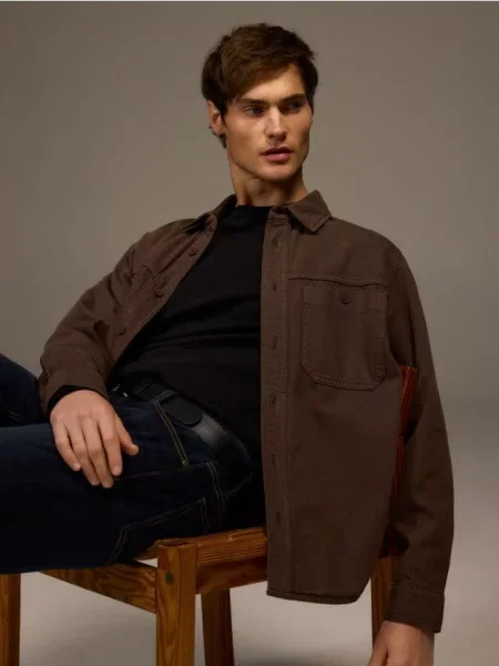 Reserved Джинсова сорочка regular fit dark grey jeans сірий