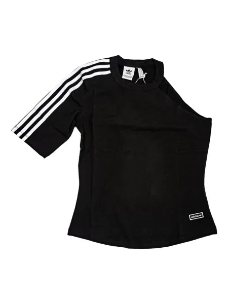 Cropp top Adidas cu dungi cu un umăr gol negru
