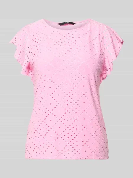 T-shirt o kroju regular fit z haftem angielskim model ‘TASSA’ Vero Moda różowa