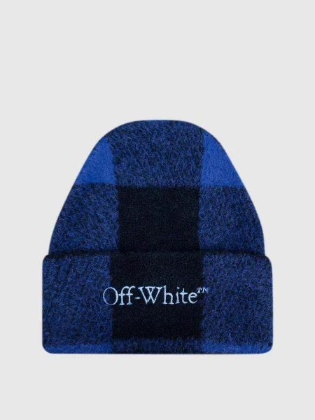 Шапка з вовною в клітинку Off-white синя