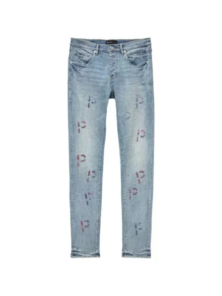 Kostkované džíny Purple Brand s výšivkou modré