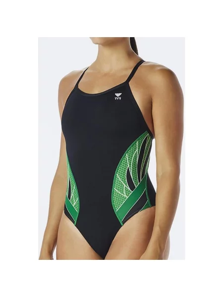 Kostium kąpielowy TYR Phoenix Splice Diamondfit czarno-zielony 28 czarny