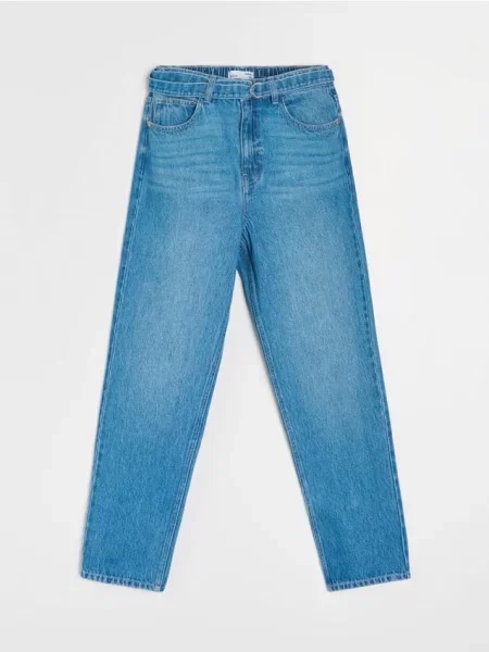 Mom fit джинси з ефектом прання синій