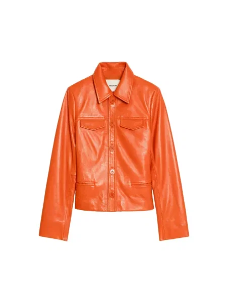 Kurtka skórzana Zadig & Voltaire pomarańczowa