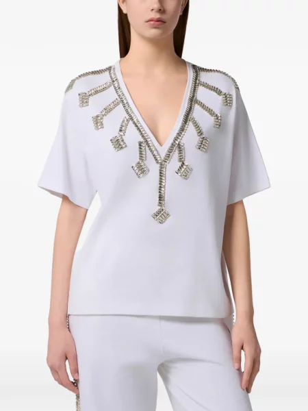 Tricou Philipp Plein cu decolteu în V alb