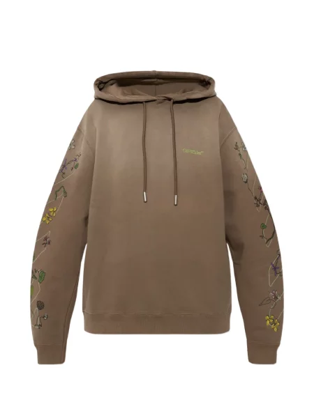 Hanorac cu glugă Off-white cu model floral alb