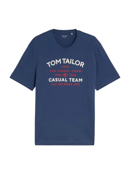 TOM TAILOR Tricou albastru închis / roșu neon / murdar alb