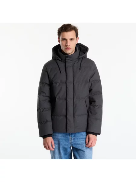 Μπουφάν Gant Flannel Down Jacket Black Grey M μαύρο