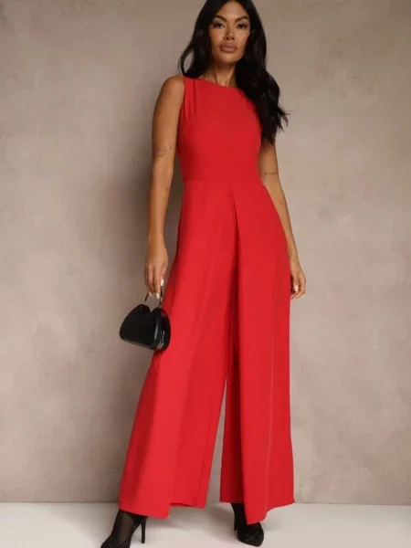 Taliowany Kombinezon Ozdobiony Zakładkami Berinola czerwony