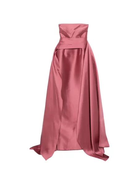Rochie maxi Solace London drapată fără bretele roz