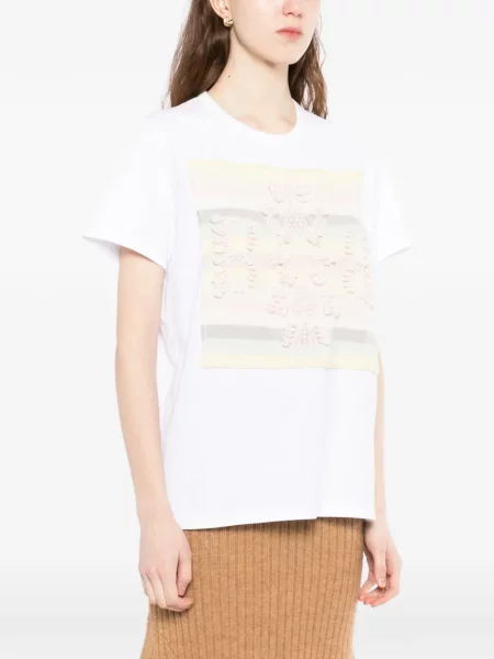Tricou Barrie din cașmir cu autograf alb